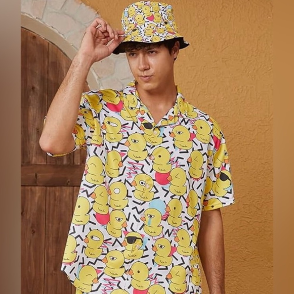 Nwot! What the duck! Button Down Shirt With Bucket Hat!